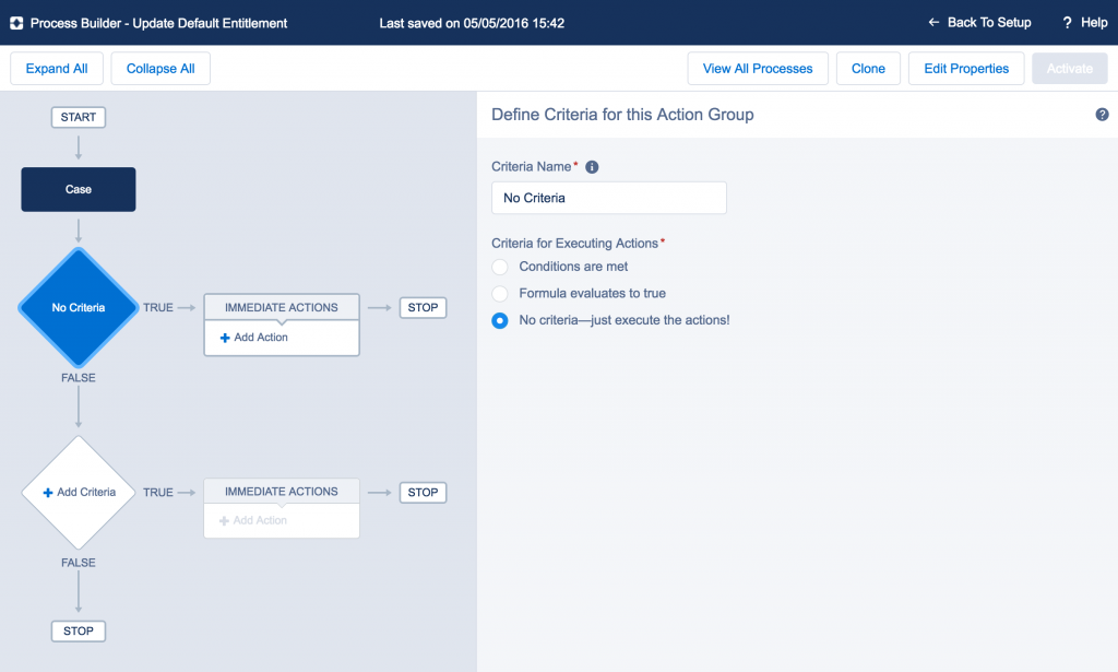 No Criteria node in Process Builder