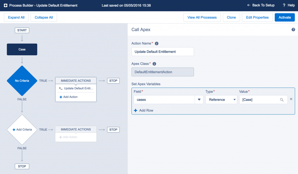 Update Default Entitlement node in Process Builder