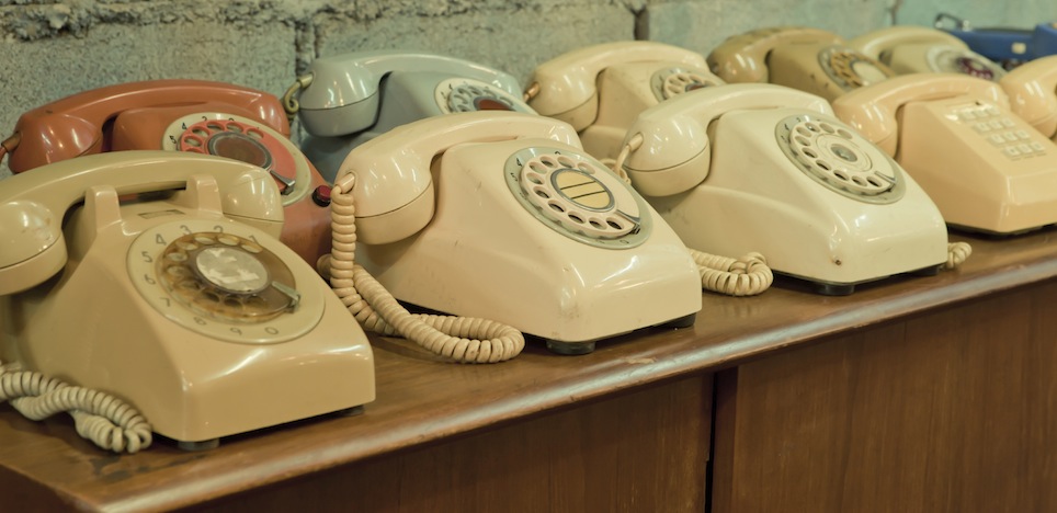 vintage telephones on the table