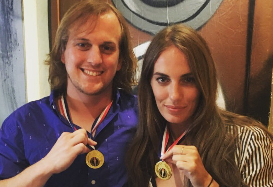 Jenny and Simon show off their medals