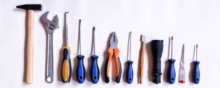 Various tools, laid out in a row